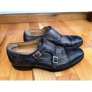 MAGNANNI Gray Black Distressed Pebbled Leather Monk Shoe Size US 8.5